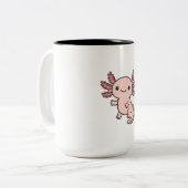 Cute Pink Axolotl Cartoon – Adorable Kawaii Salama ツートーンマグカップ (正面左)