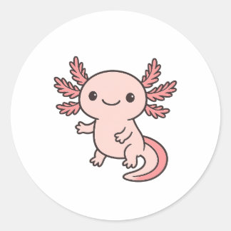 Cute Pink Axolotl Cartoon – Adorable Kawaii Salama ラウンドシール