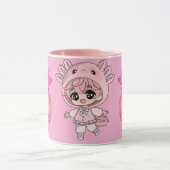 Cute Pink Axolotl Kawaii Chibi Girl Coffee Mug マグカップ (中央)