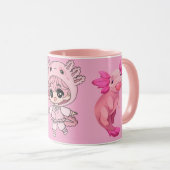 Cute Pink Axolotl Kawaii Chibi Girl Coffee Mug マグカップ (正面右)