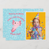 Cute Pink Axolotl Under the Sea Birthday サンキューカード (正面/裏面)