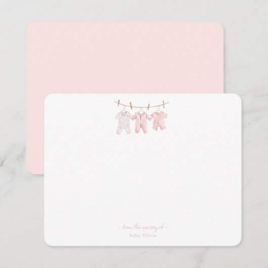 Cute Pink Baby clothes Baby girl Thank You card サンキューカード (正面/裏面)