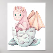 Cute Pink Baby Dragon Hatching Art  ポスター (正面)