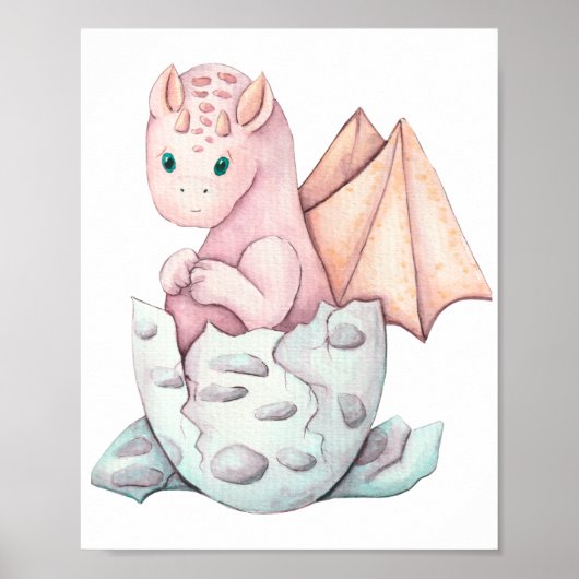Cute Pink Baby Dragon Hatching Art  ポスター (正面)
