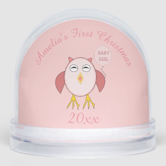 Cute Pink Baby Girl Owl Custom First Christmas (正面)
