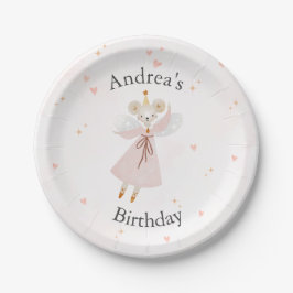 Cute Pink Baby Mouse Birthday Plates ペーパープレート