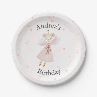 Cute Pink Baby Mouse Birthday Plates ペーパープレート
