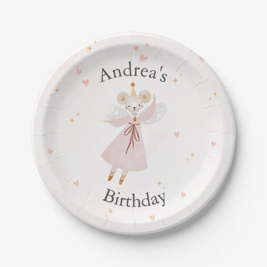 Cute Pink Baby Mouse Birthday Plates ペーパープレート (正面)