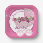 Cute Pink Baby Stroller ペーパープレート (正面)