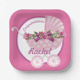 Cute Pink Baby Stroller ペーパープレート