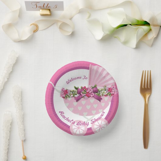 Cute Pink Baby Stroller ペーパーボウル (ウェディング)