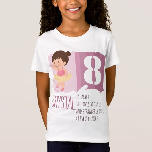 Cute Pink Ballet 8th Birthday Girl Design Rhyme Tシャツ (正面)
