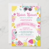 Cute Pink Banner Retro Splish Splash 5th Birthday 招待状 (正面)