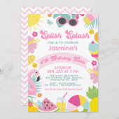 Cute Pink Banner Retro Splish Splash 5th Birthday 招待状 (正面/裏面)