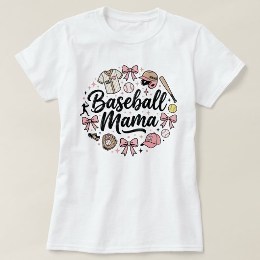 Cute Pink Baseball Mama T-Shirt - Stylish Game Day Tシャツ (デザイン正面)