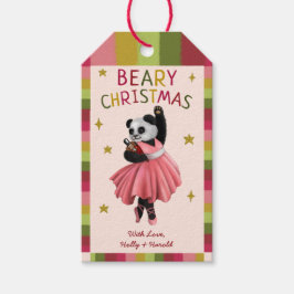 Cute Pink Beary Christmas Ballet Dancing Panda  ギフトタグ
