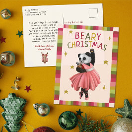 Cute Pink Beary Christmas Ballet Dancing Panda  シーズンポストカード