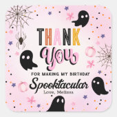 Cute Pink Black Spooktacular Birthday Thank You スクエアシール (正面)