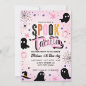 Cute Pink Black Spooktacular Halloween Birthday 招待状 (正面)