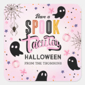 Cute Pink Black Sweet Spooky Halloween Ghost  スクエアシール (正面)