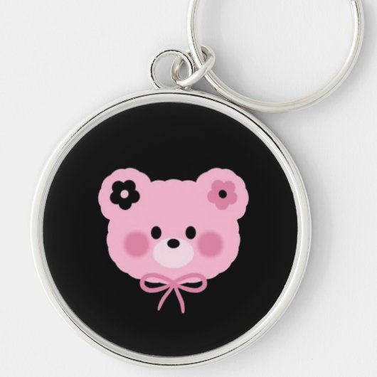 Cute Pink & Black Teddy Bear Keychain キーホルダー (正面)