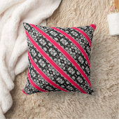 Cute pink black white flowers stripes クッション (ブランケット)