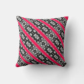 Cute pink black white flowers stripes クッション (裏面)