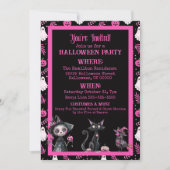 Cute Pink Black White Halloween Party Invitation 招待状 (正面)