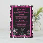 Cute Pink Black White Halloween Party Invitation 招待状 (スタンド正面)