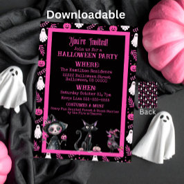 Cute Pink Black White Halloween Party Invitation 招待状