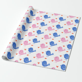 Cute Pink Blue Bird Heart Pattern Repeating Love  ラッピングペーパー
