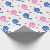 Cute Pink Blue Bird Heart Pattern Repeating Love ラッピングペーパー (角)