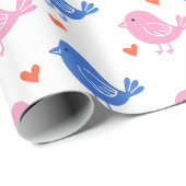 Cute Pink Blue Bird Heart Pattern Repeating Love ラッピングペーパー (ロールコーナー)
