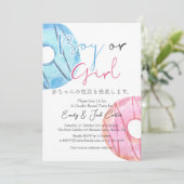 Cute Pink Blue Donuts Boy or Girl Gender Reveal 招待状 (スタンド正面)