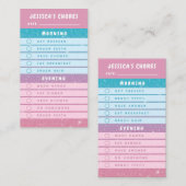 Cute Pink Blue Glitter Kids Daily Chores 名刺 (正面/裏面)