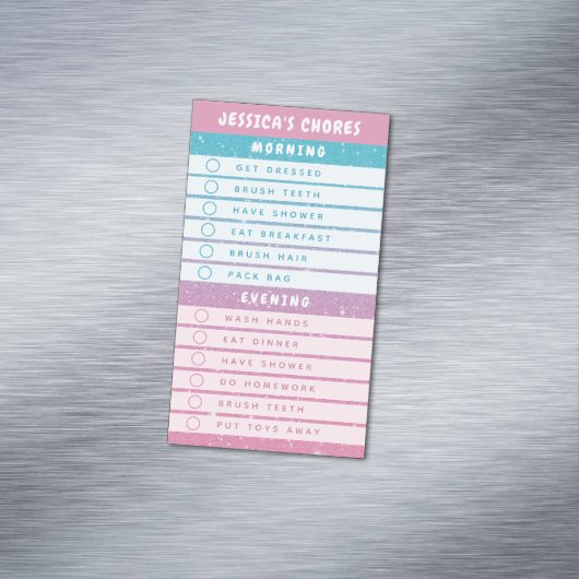 Cute Pink Blue Glitter Kids Daily Chores Magnet マグネット名刺 (インサイチュ)