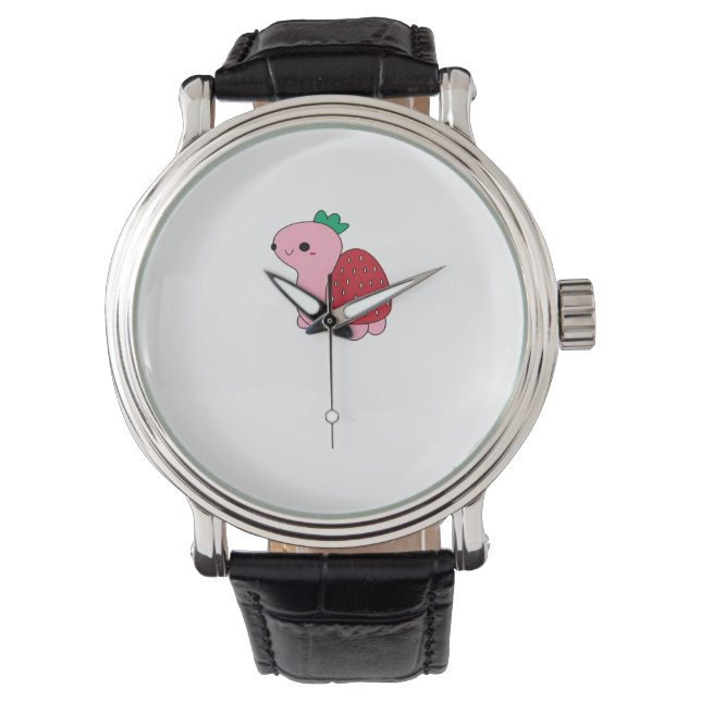 Cute pink blushing strawberry turtle Classic T-Shi 腕時計 (正面)