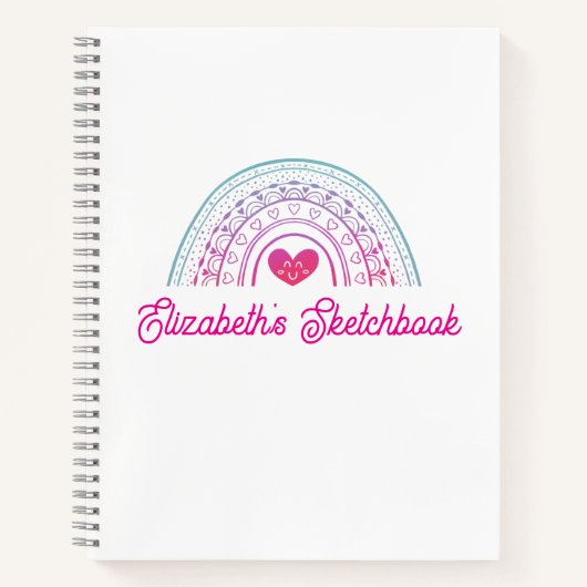 Cute Pink Boho Rainbow Girl sketchbook ノートブック (正面)