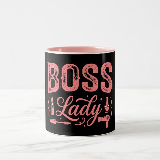 Cute Pink Boss Lady Design ツートーンマグカップ (中央)