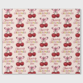 Cute Pink Bow and Red Cherry Christmas Pattern ラッピングペーパー (フラット)