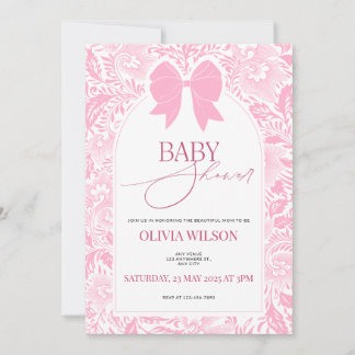 Cute Pink Bow Baby Shower Invitation ノートカード