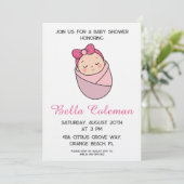 cute pink bow baby shower invitation 招待状 (スタンド正面)