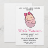 cute pink bow baby shower invitation 招待状 (正面/裏面)