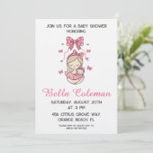 cute pink bow baby shower invitation 招待状 (スタンド正面)