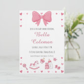 cute pink bow baby shower invitation 招待状 (スタンド正面)