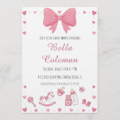 cute pink bow baby shower invitation 招待状 (正面)