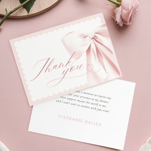 Cute Pink Bow Baby Shower Thank You Card サンキューカード