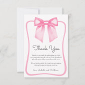 Cute Pink Bow Baby Shower Thank You Card サンキューカード (正面)