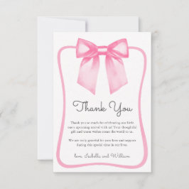Cute Pink Bow Baby Shower Thank You Card サンキューカード