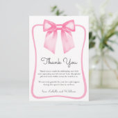 Cute Pink Bow Baby Shower Thank You Card サンキューカード (スタンド正面)